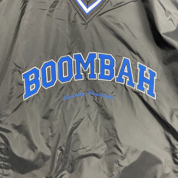 Boombah Warm Up Nylon Pullover Mens XL Black V-Neck Windbreaker Blue Stripe - Picture 2 of 10